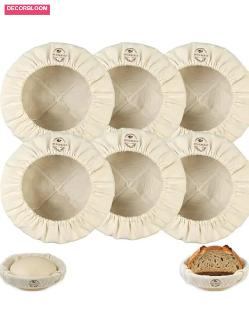 6-Pack Cotton Banneton Liners 9-Inch Round Bread Proofing Basket Covers Elastic